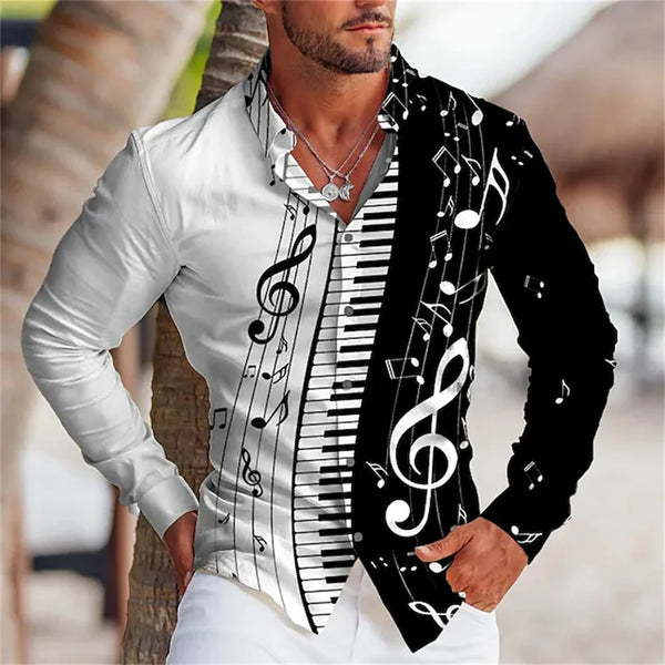 Graphic printing of men's shirts in shirts in summer Music button top long sleeve button shirt clothing design comfortable