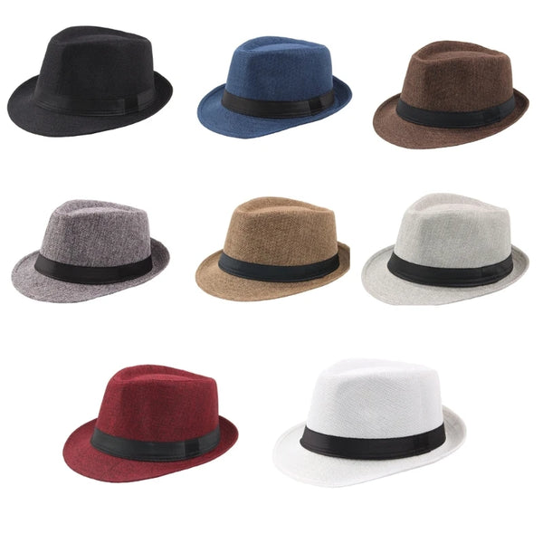 Men Classic Fedora with Black Bands Short Brim Summer Hat