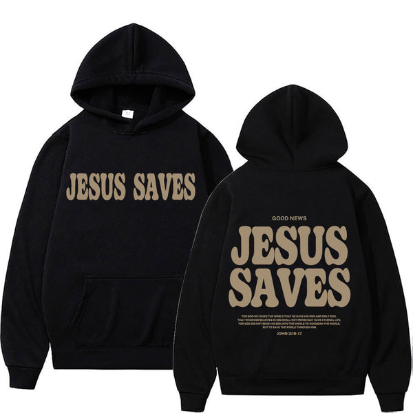 Letter Print Hooded "Jesus Saves" Sweater