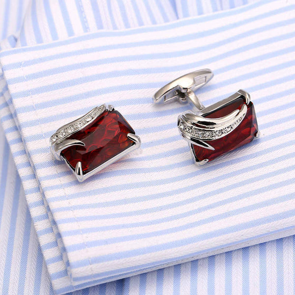 High Quality Red Crystal French Shirt Cufflinks