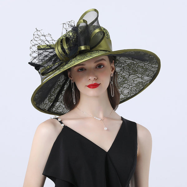 Ladies Fashion Satin Cloth Polyester Mesh Big Brimmed Hat Casual And Easy To Wear And Breathable