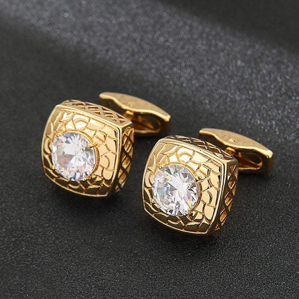 Men's Round Hollow Crystal Zircon Cufflinks