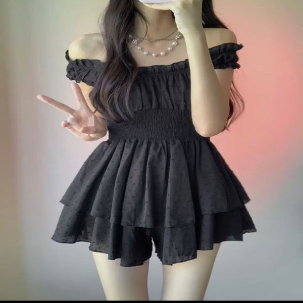 Elegant Slant Shoulder One-piece Romper