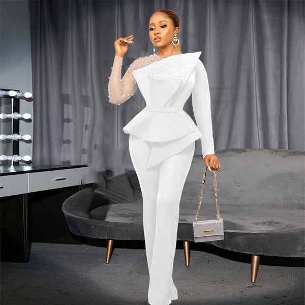 Women's Fashion Splicing Beads Jumpsuit